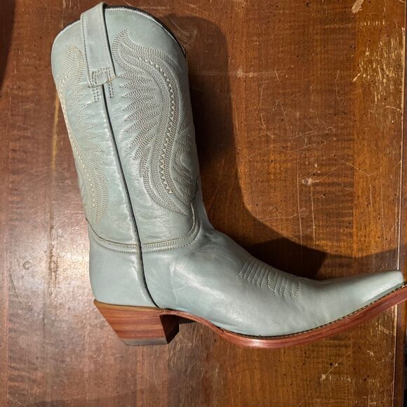 Rio Grande Leather Cowboy Girl Boots Women Sz 7 Light Blue Pointed Toe Slip-On - Picture 10 of 15
